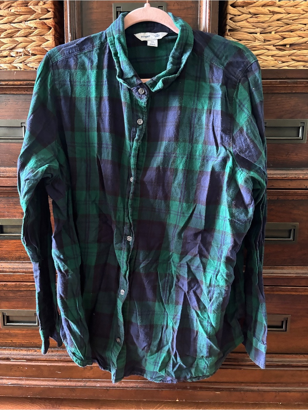 Old Navy Blue & green Plaid Button-Down Shirt size XXL Tall